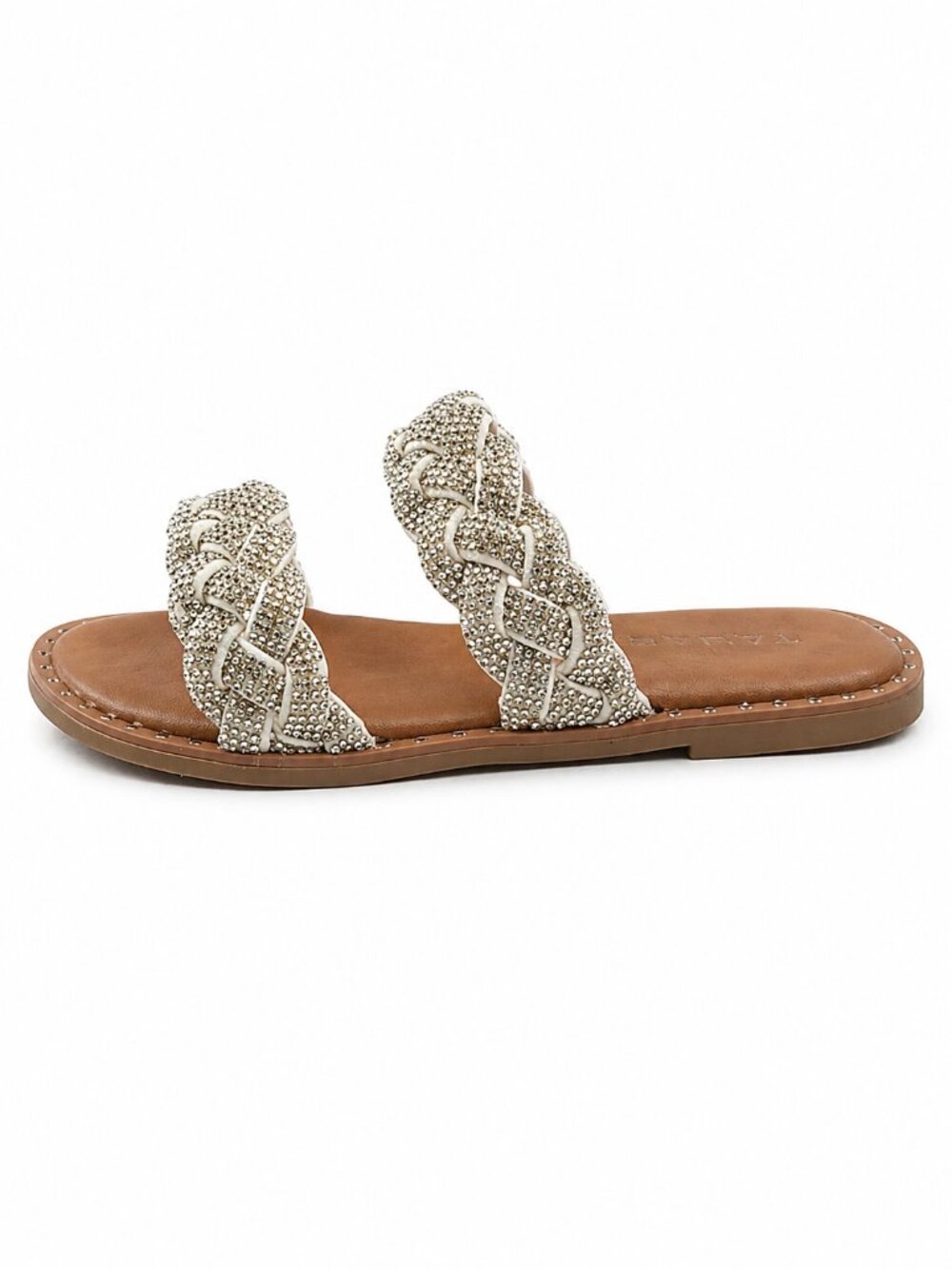 Tahari Rhinestone Braided Slide Sandals Girls Size 2 Tan Sparkly Dress Sandals
